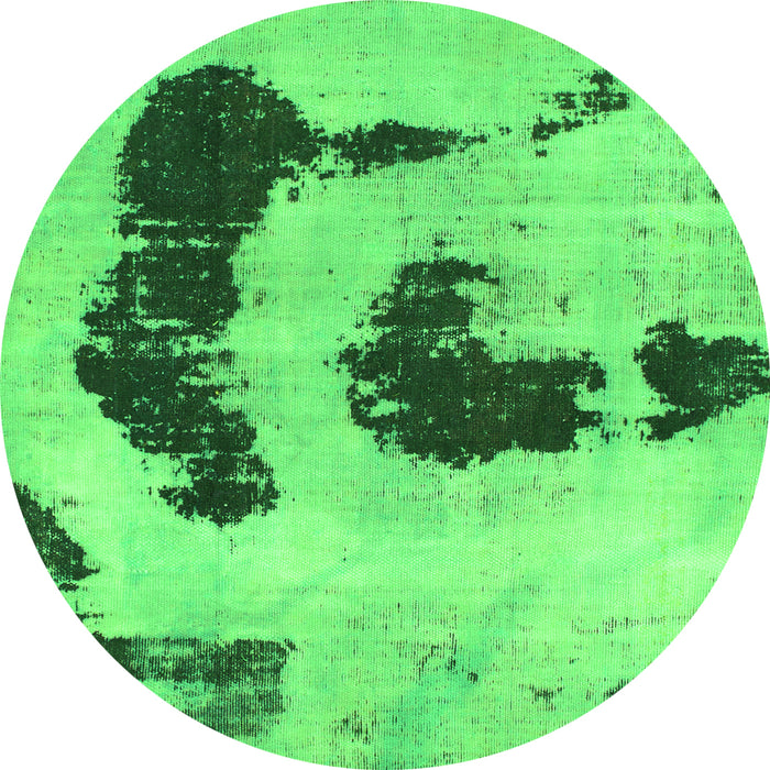 Round Machine Washable Oriental Green Modern Area Rugs, wshabs1177grn