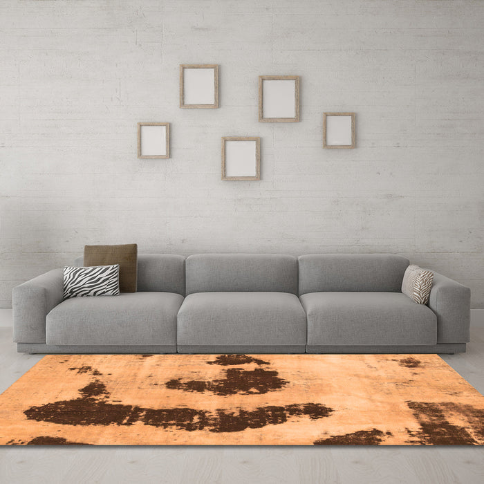 Machine Washable Oriental Orange Modern Area Rugs in a Living Room, wshabs1177org