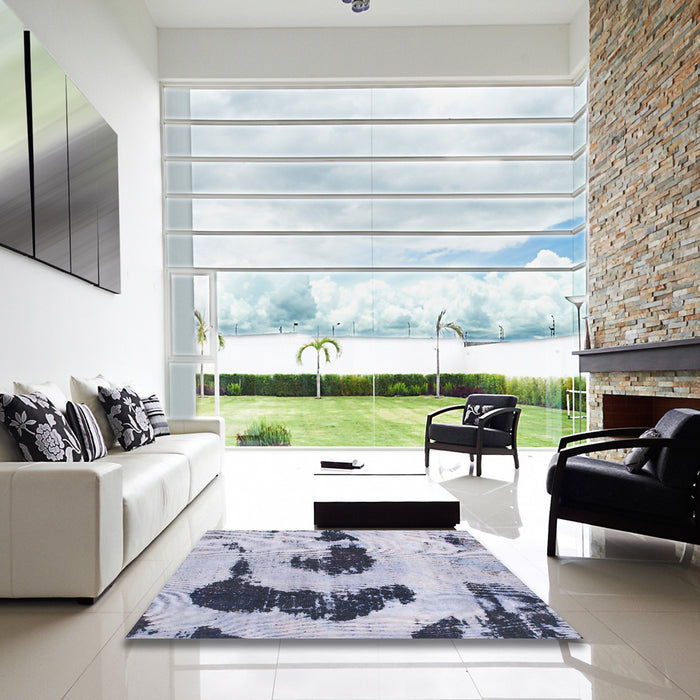 Square Abstract Blue Oriental Rug in a Living Room, abs1177