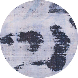 Round Machine Washable Abstract Blue Rug, wshabs1177