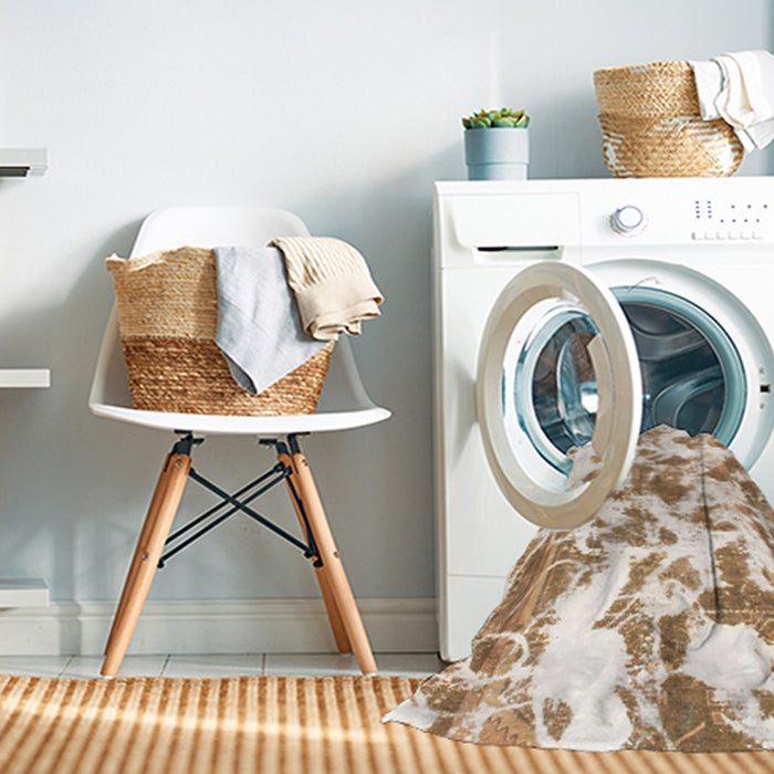 Machine Washable Abstract Gold Rug in a Washing Machine, wshabs1178