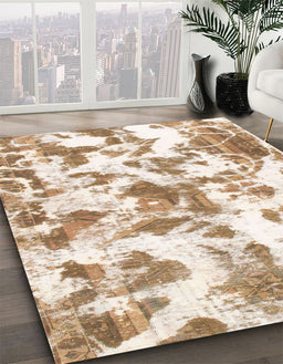 Machine Washable Abstract Gold Rug in a Family Room, wshabs1178