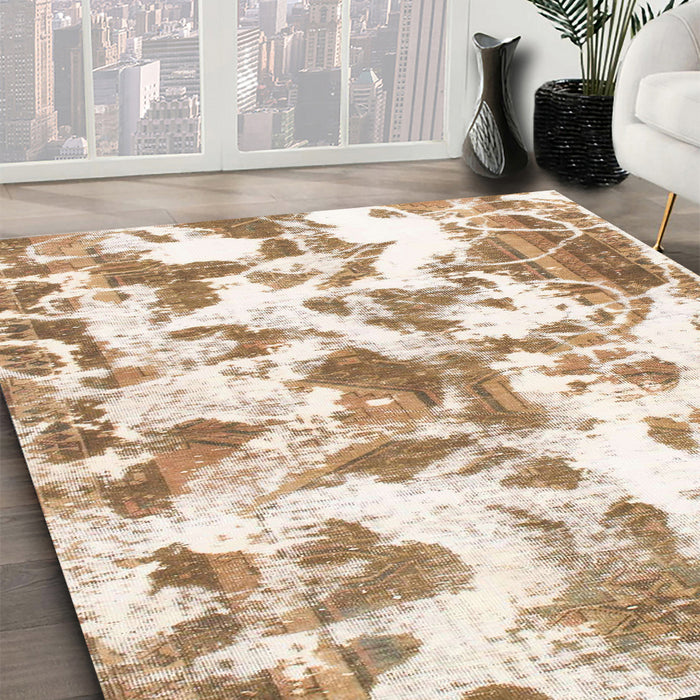 Machine Washable Abstract Gold Rug in a Family Room, wshabs1178