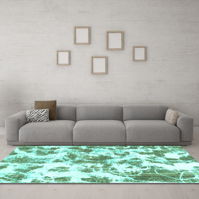 Machine Washable Oriental Turquoise Modern Area Rugs in a Living Room,, wshabs1178turq