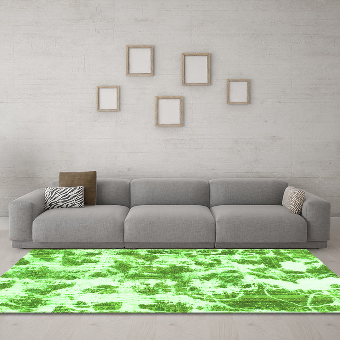 Machine Washable Oriental Green Modern Area Rugs in a Living Room,, wshabs1178grn