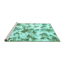 Sideview of Machine Washable Oriental Turquoise Modern Area Rugs, wshabs1178turq