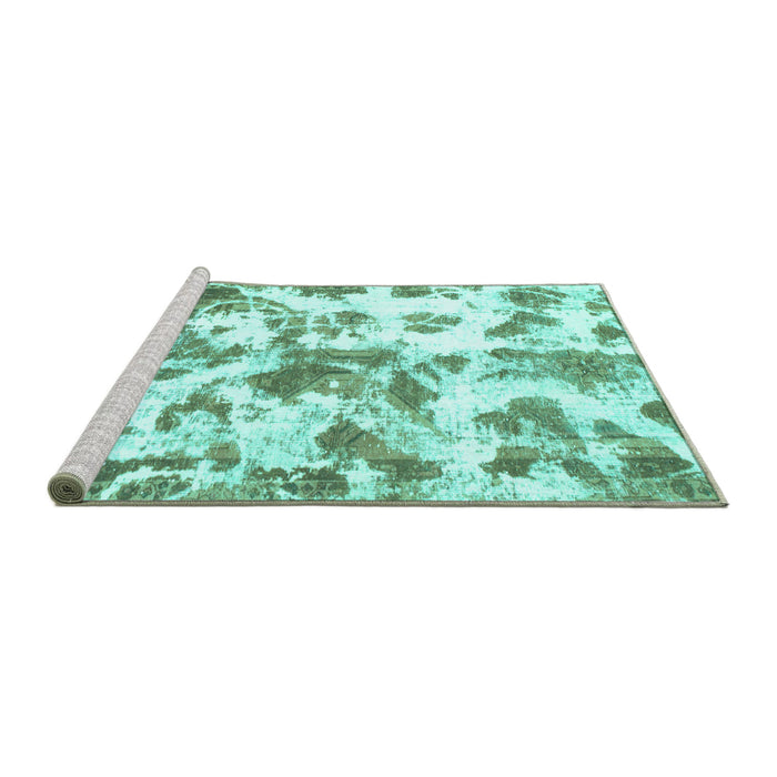 Sideview of Machine Washable Oriental Turquoise Modern Area Rugs, wshabs1178turq