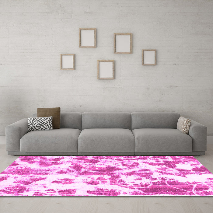 Machine Washable Oriental Pink Modern Rug in a Living Room, wshabs1178pnk