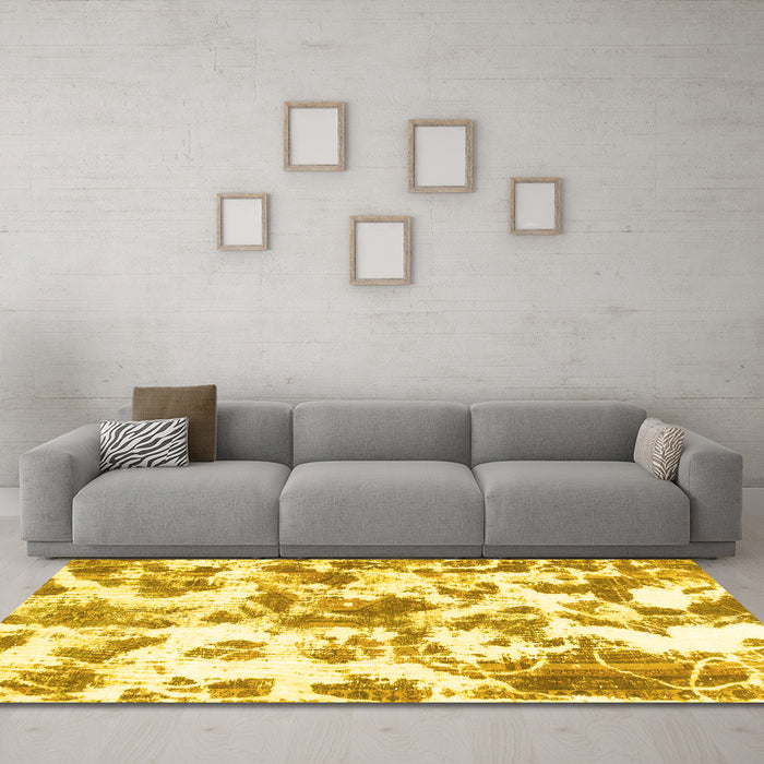 Machine Washable Oriental Yellow Modern Rug in a Living Room, wshabs1178yw