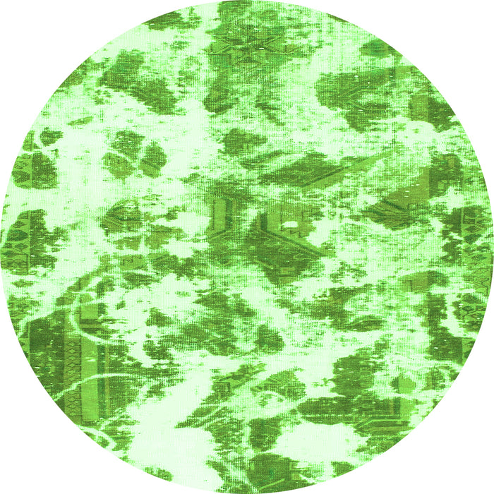 Round Machine Washable Oriental Green Modern Area Rugs, wshabs1178grn