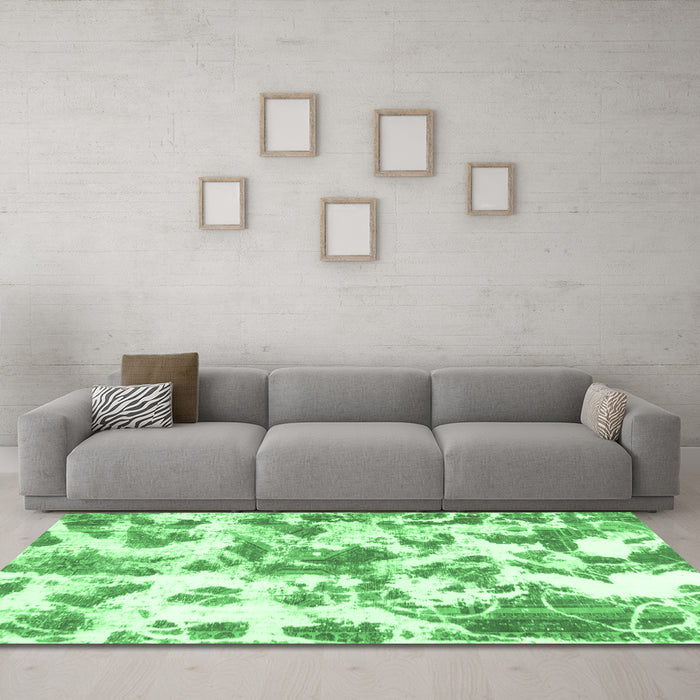 Machine Washable Oriental Emerald Green Modern Area Rugs in a Living Room,, wshabs1178emgrn