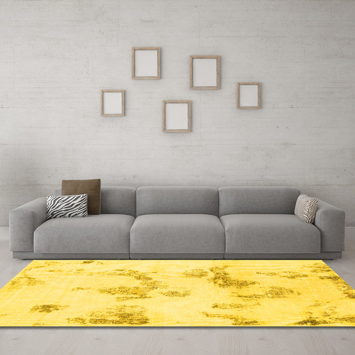 Machine Washable Oriental Yellow Modern Rug in a Living Room, wshabs1179yw