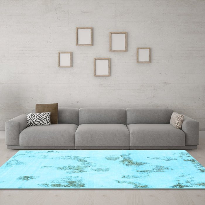 Machine Washable Oriental Light Blue Modern Rug in a Living Room, wshabs1179lblu