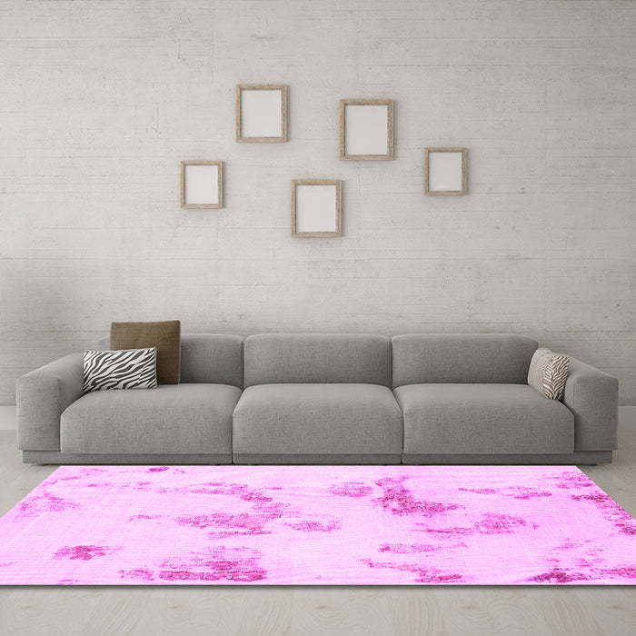 Machine Washable Oriental Pink Modern Rug in a Living Room, wshabs1179pnk