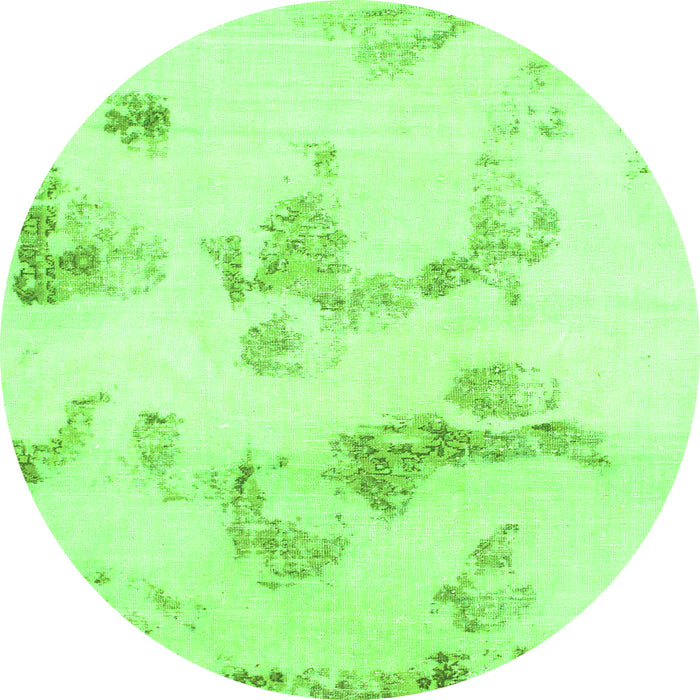 Round Machine Washable Oriental Green Modern Area Rugs, wshabs1179grn