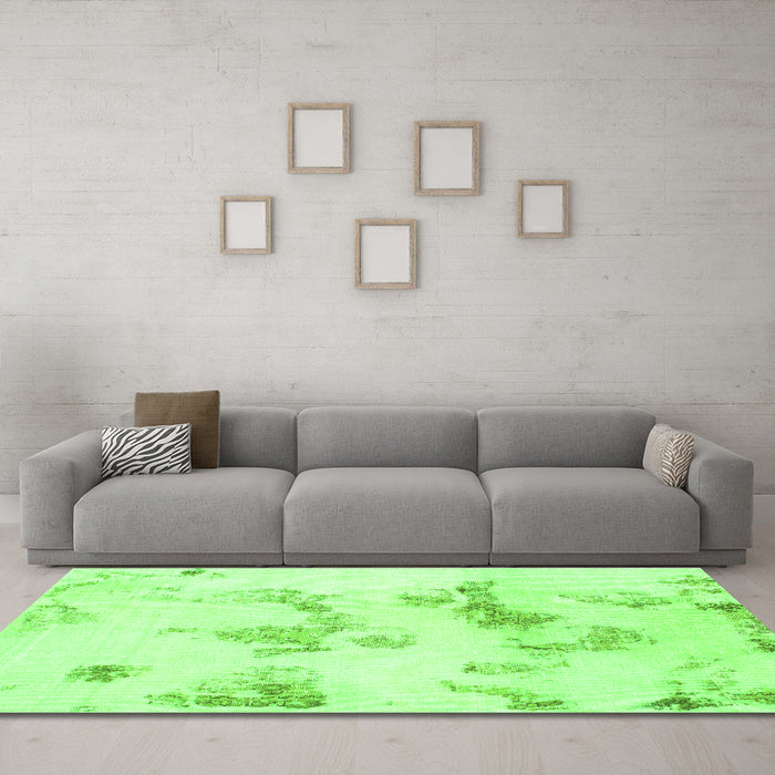 Machine Washable Oriental Green Modern Area Rugs in a Living Room,, wshabs1179grn