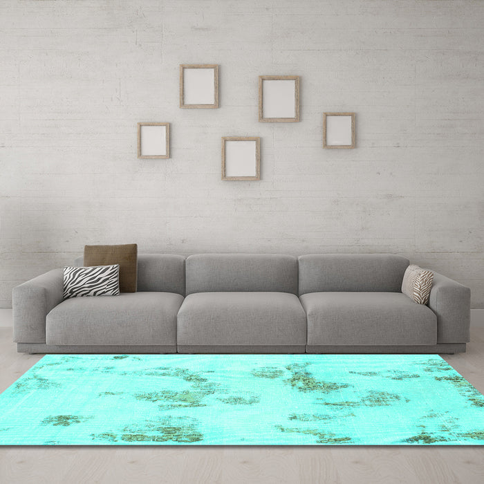 Machine Washable Oriental Turquoise Modern Area Rugs in a Living Room,, wshabs1179turq