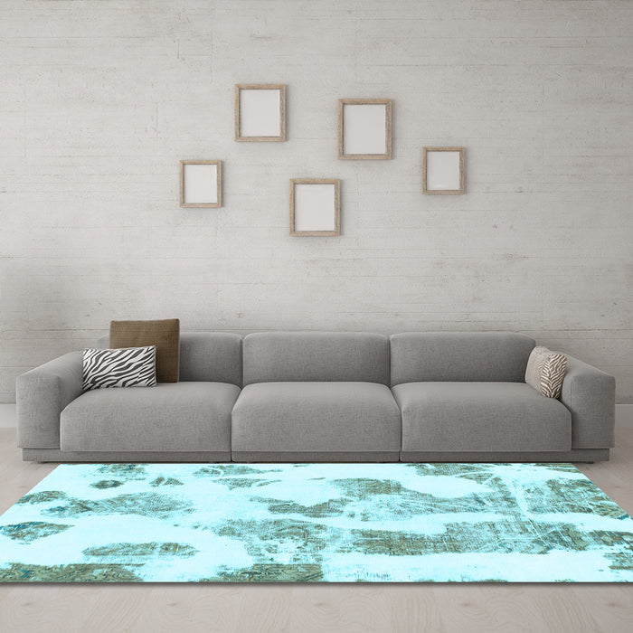 Machine Washable Oriental Light Blue Modern Rug in a Living Room, wshabs1180lblu