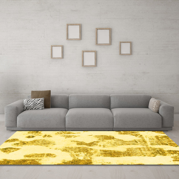 Machine Washable Oriental Yellow Modern Rug in a Living Room, wshabs1180yw