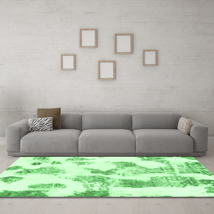 Machine Washable Oriental Emerald Green Modern Area Rugs in a Living Room,, wshabs1180emgrn
