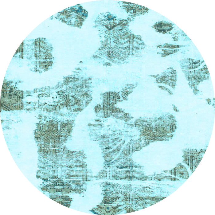 Round Machine Washable Oriental Light Blue Modern Rug, wshabs1180lblu