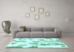 Machine Washable Oriental Turquoise Modern Area Rugs in a Living Room,, wshabs1180turq