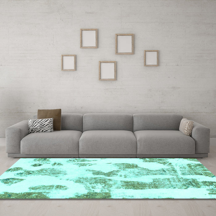 Machine Washable Oriental Turquoise Modern Area Rugs in a Living Room,, wshabs1180turq