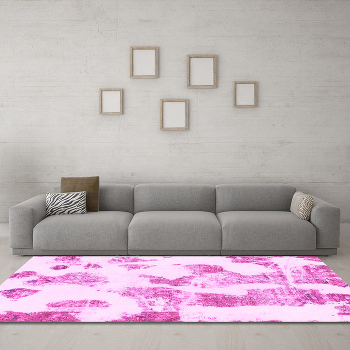 Machine Washable Oriental Pink Modern Rug in a Living Room, wshabs1180pnk