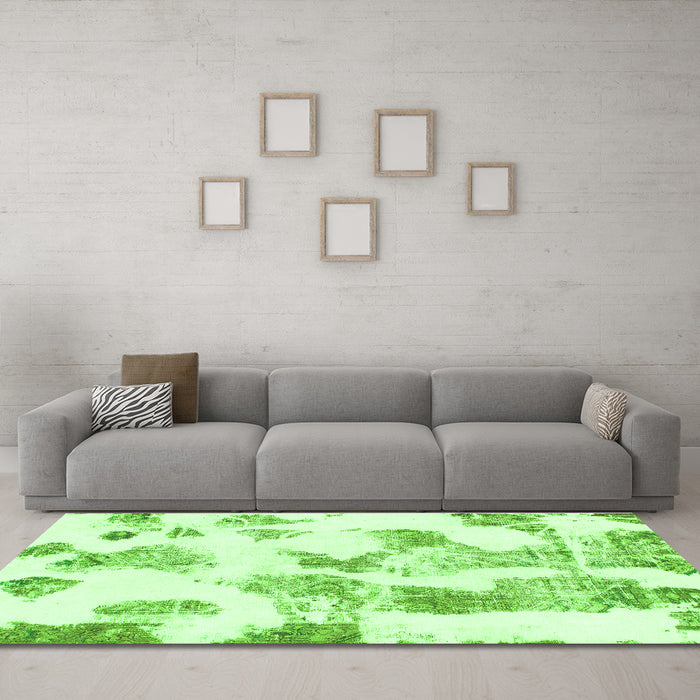 Machine Washable Oriental Green Modern Area Rugs in a Living Room,, wshabs1180grn