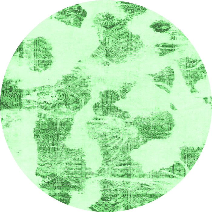 Round Machine Washable Oriental Emerald Green Modern Area Rugs, wshabs1180emgrn