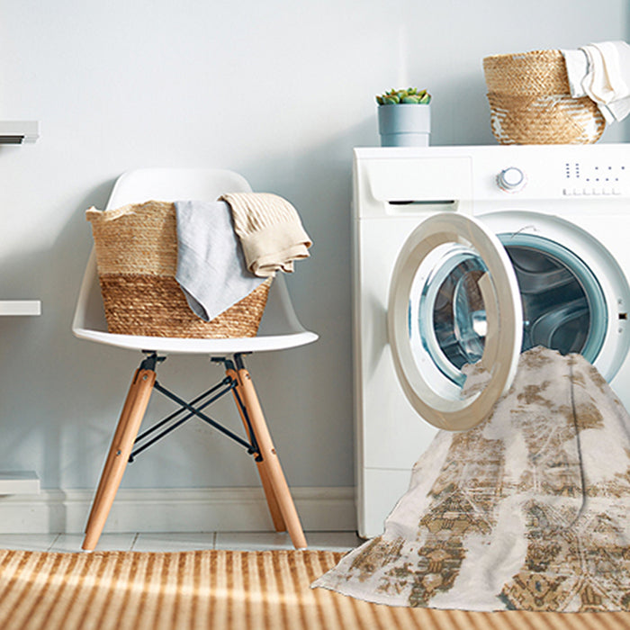 Machine Washable Abstract Brown Sugar Brown Rug in a Washing Machine, wshabs1180