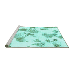 Sideview of Machine Washable Oriental Turquoise Modern Area Rugs, wshabs1180turq