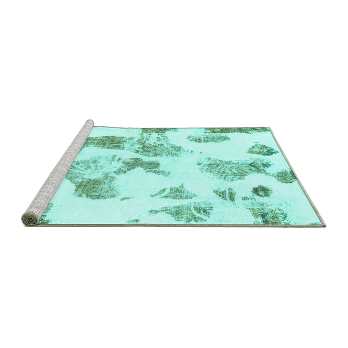 Sideview of Machine Washable Oriental Turquoise Modern Area Rugs, wshabs1180turq