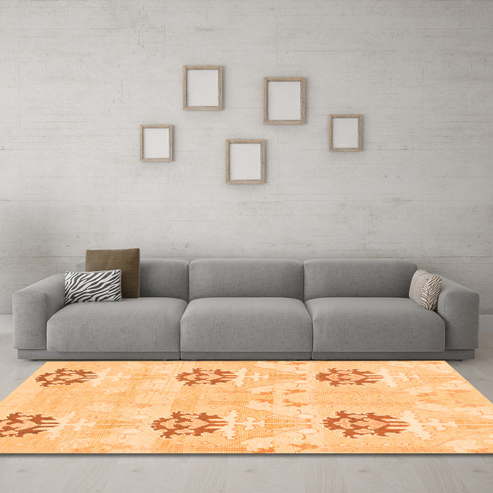 Machine Washable Oriental Orange Modern Area Rugs in a Living Room, wshabs1181org