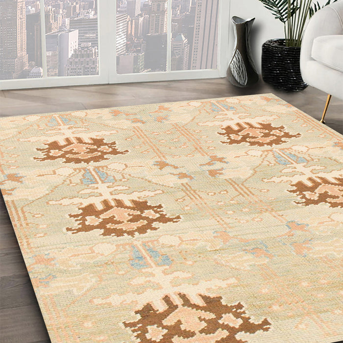 Machine Washable Abstract Khaki Gold Rug in a Family Room, wshabs1181