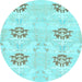 Round Machine Washable Oriental Light Blue Modern Rug, wshabs1181lblu