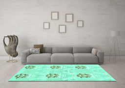 Machine Washable Oriental Turquoise Modern Area Rugs in a Living Room,, wshabs1181turq