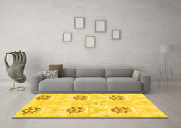 Machine Washable Oriental Yellow Modern Rug in a Living Room, wshabs1181yw