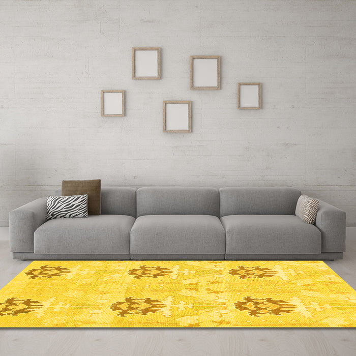 Machine Washable Oriental Yellow Modern Rug in a Living Room, wshabs1181yw