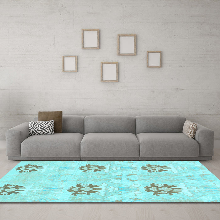 Machine Washable Oriental Light Blue Modern Rug in a Living Room, wshabs1181lblu