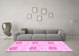 Machine Washable Oriental Pink Modern Rug in a Living Room, wshabs1181pnk