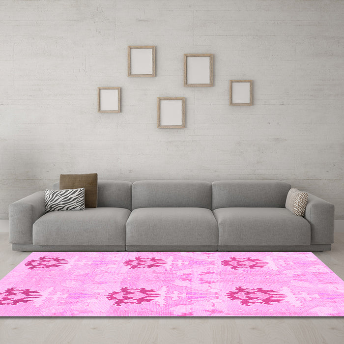 Machine Washable Oriental Pink Modern Rug in a Living Room, wshabs1181pnk
