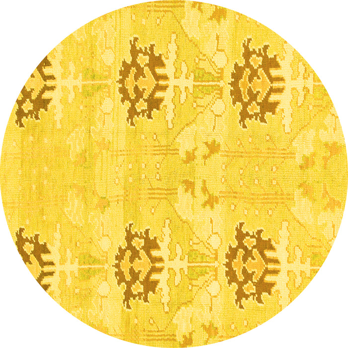 Round Machine Washable Oriental Yellow Modern Rug, wshabs1181yw