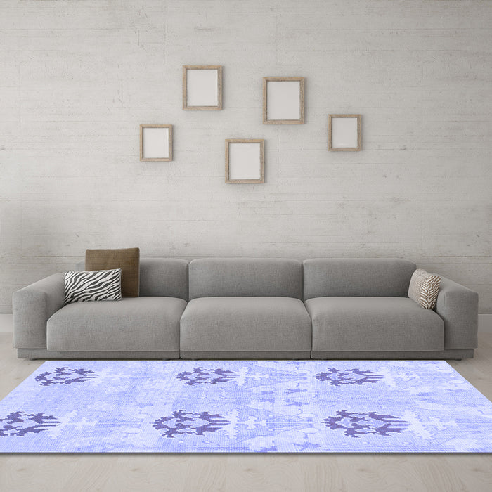 Machine Washable Oriental Blue Modern Rug in a Living Room, wshabs1181blu