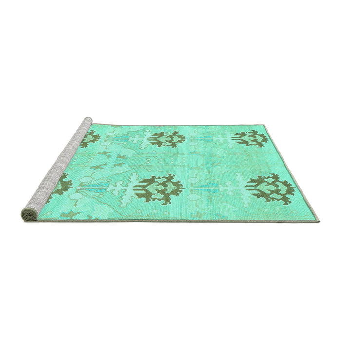 Sideview of Machine Washable Oriental Turquoise Modern Area Rugs, wshabs1181turq