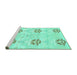 Sideview of Machine Washable Oriental Turquoise Modern Area Rugs, wshabs1181turq