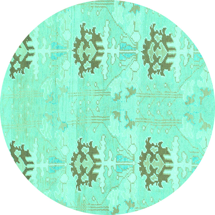 Round Machine Washable Oriental Turquoise Modern Area Rugs, wshabs1181turq