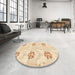 Round Machine Washable Abstract Khaki Gold Rug in a Office, wshabs1181