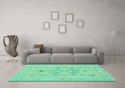 Machine Washable Abstract Turquoise Modern Area Rugs in a Living Room,, wshabs1182turq