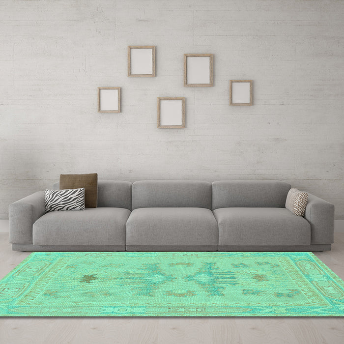 Machine Washable Abstract Turquoise Modern Area Rugs in a Living Room,, wshabs1182turq